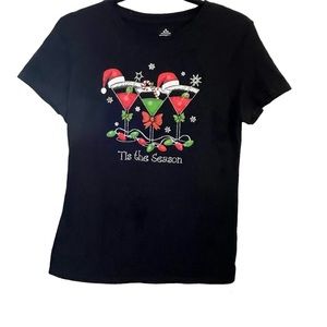 Tis the Season Martini Glasses Holiday Graphic Tee - M